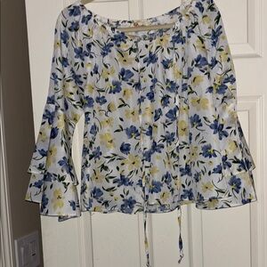 Aryeh Floral Blouse with Blue and Yellow Accents